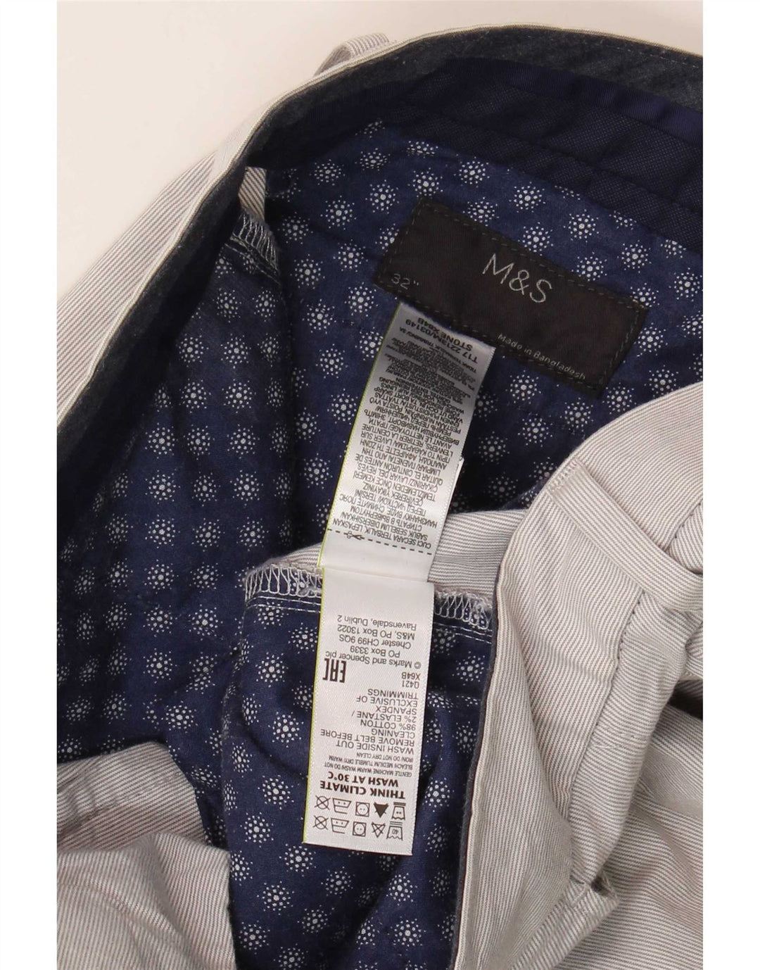 Ανδρικό σορτς Chino Marks & Spencer W32 Βαμβακερό με μεσαίο γκρι ρίγες