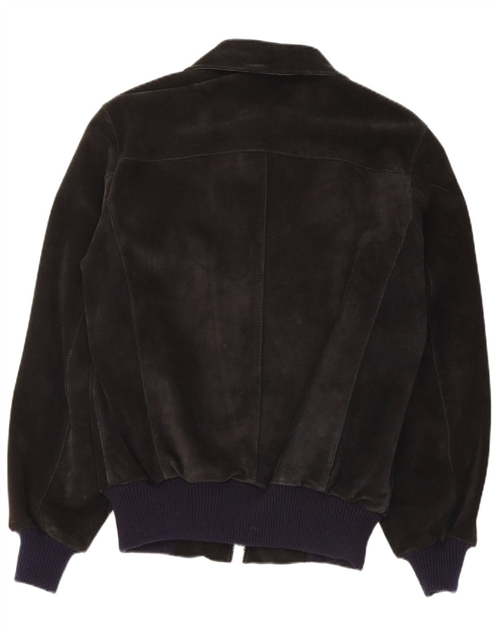 Vintage Ανδρικό Suede Bomber Jacket UK 38 Medium Black Leather