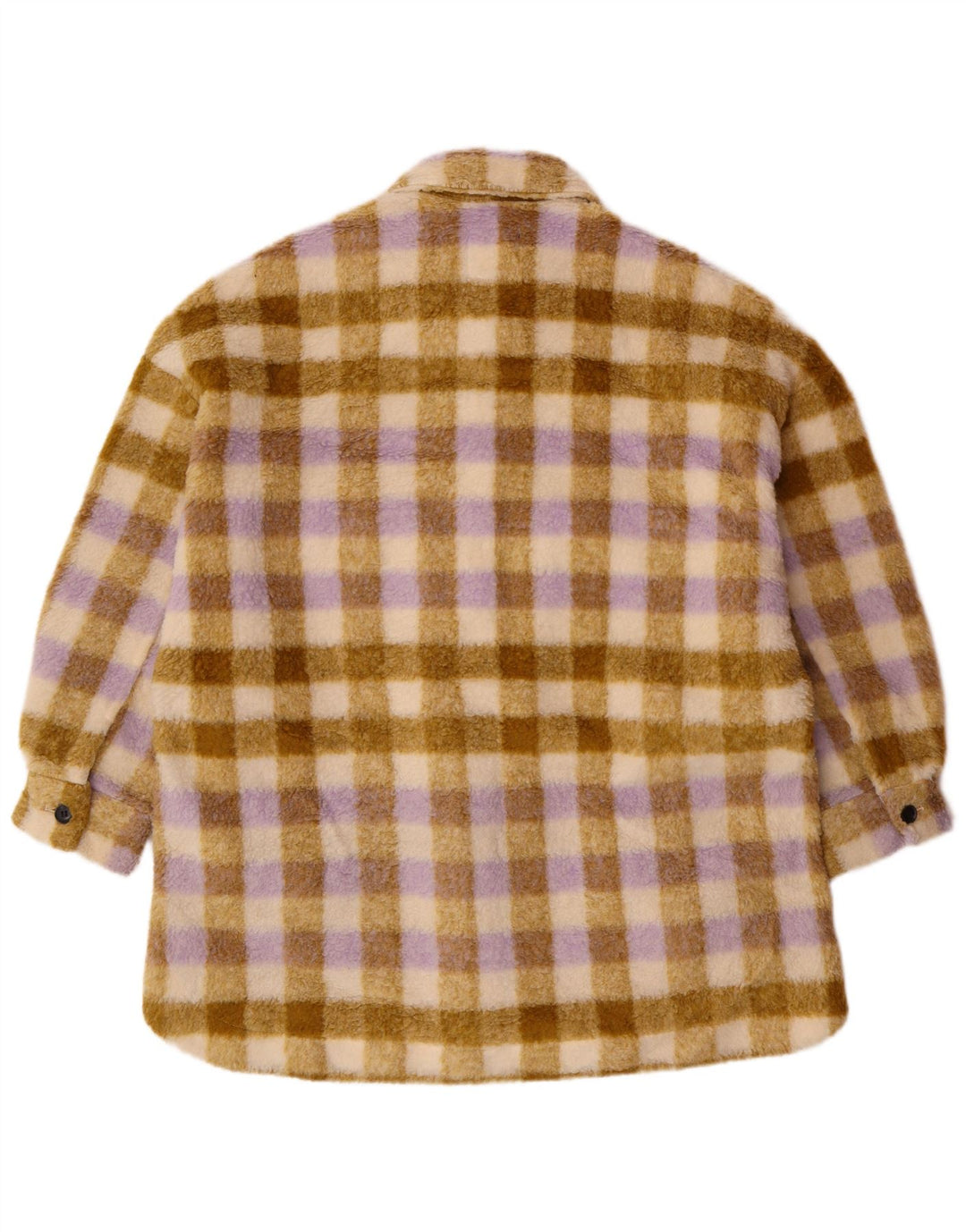 Zara γυναικείο φλις μπουφάν υπερμεγέθη UK 10 Small Beige καρό πολυεστέρα