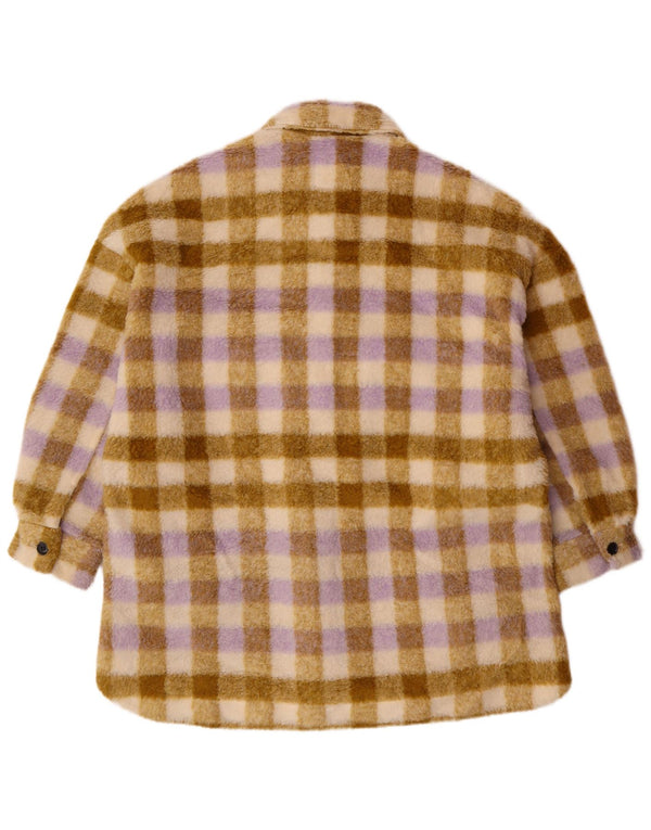 Zara γυναικείο φλις μπουφάν υπερμεγέθη UK 10 Small Beige καρό πολυεστέρα