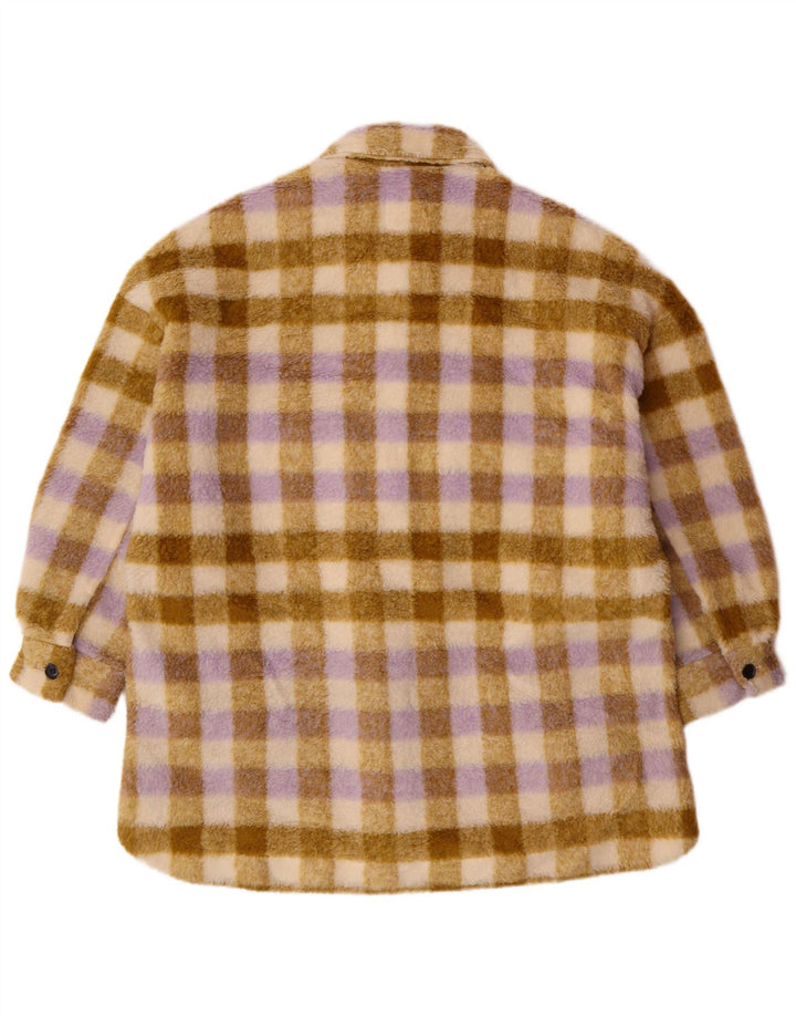 Zara γυναικείο φλις μπουφάν υπερμεγέθη UK 10 Small Beige καρό πολυεστέρα