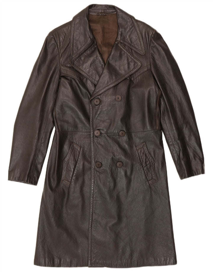 VINTAGE Ανδρικό Δερμάτινο Παλτό IT 50 Μεγάλο Καφέ Δερμάτινο