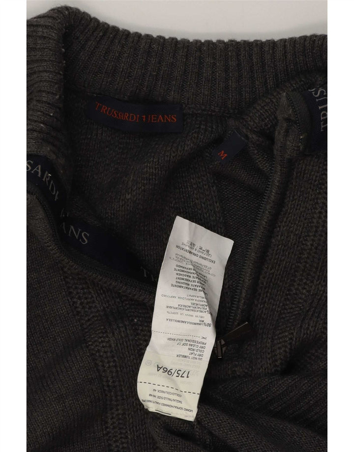 Ανδρικό πουλόβερ Trussardi Jeans με φερμουάρ από μεσαίο γκρι μαλλί