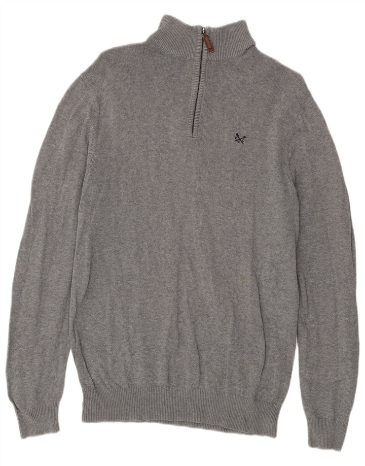 Ανδρικό πουλόβερ με φερμουάρ Crew Clothing, μικρό γκρι βαμβακερό