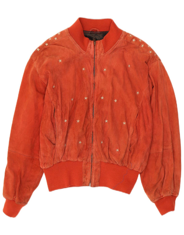 Vintage Γυναικείο Suede Bomber Jacket UK 16 Large Orange