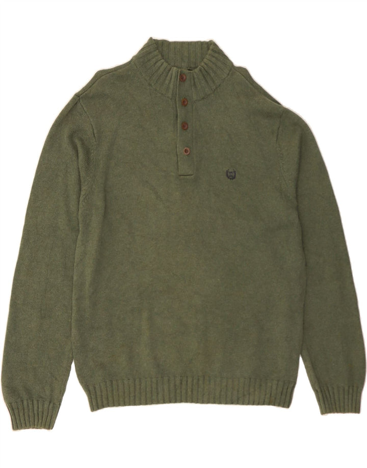 CHAPS Mens Button Neck Jumper Sweater Large Green Cotton Vintage Chaps and Second-Hand Chaps from Messina Hembry 