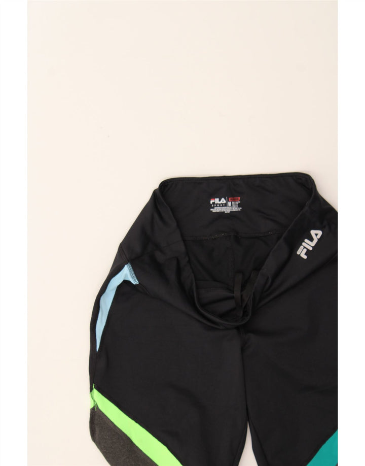 FILA Womens Capri Leggings UK 12 Medium  Black Colourblock Polyester Vintage Fila and Second-Hand Fila from Messina Hembry 