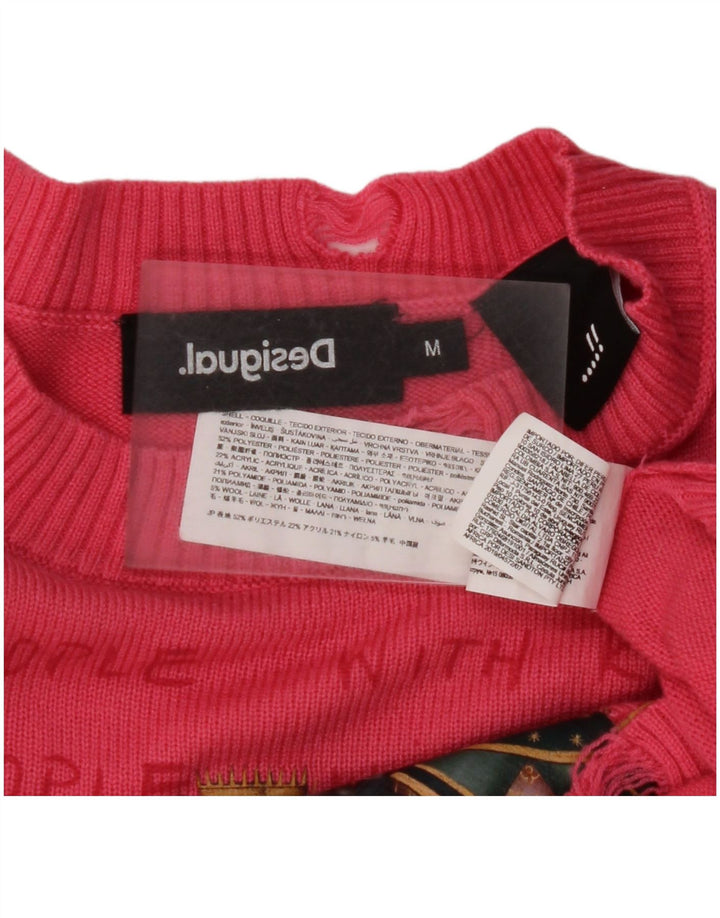 Γυναικείο πουλόβερ DESIGUAL Crop Graphic Crew Neck Jumper UK 14 Medium Pink