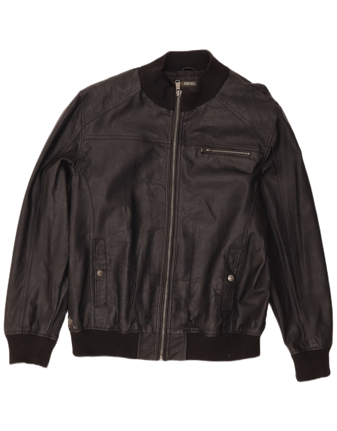 Πανομοιότυπο Ανδρικό Μοτοσικλέτα από Faux Leather Bomber Jacket UK 42 XL Μαύρο Πολυεστέρας