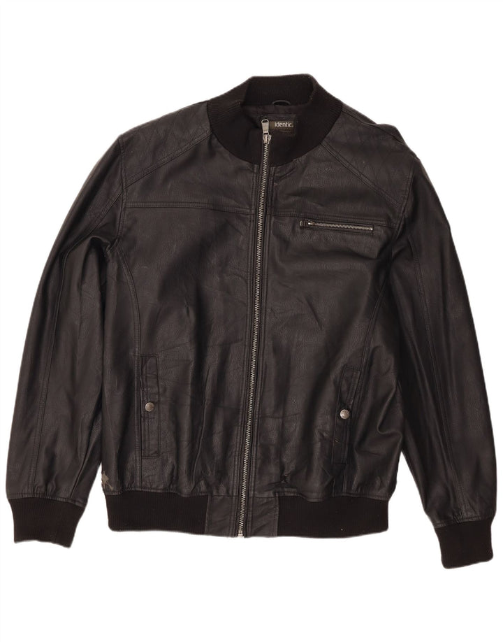 Πανομοιότυπο Ανδρικό Μοτοσικλέτα από Faux Leather Bomber Jacket UK 42 XL Μαύρο Πολυεστέρας