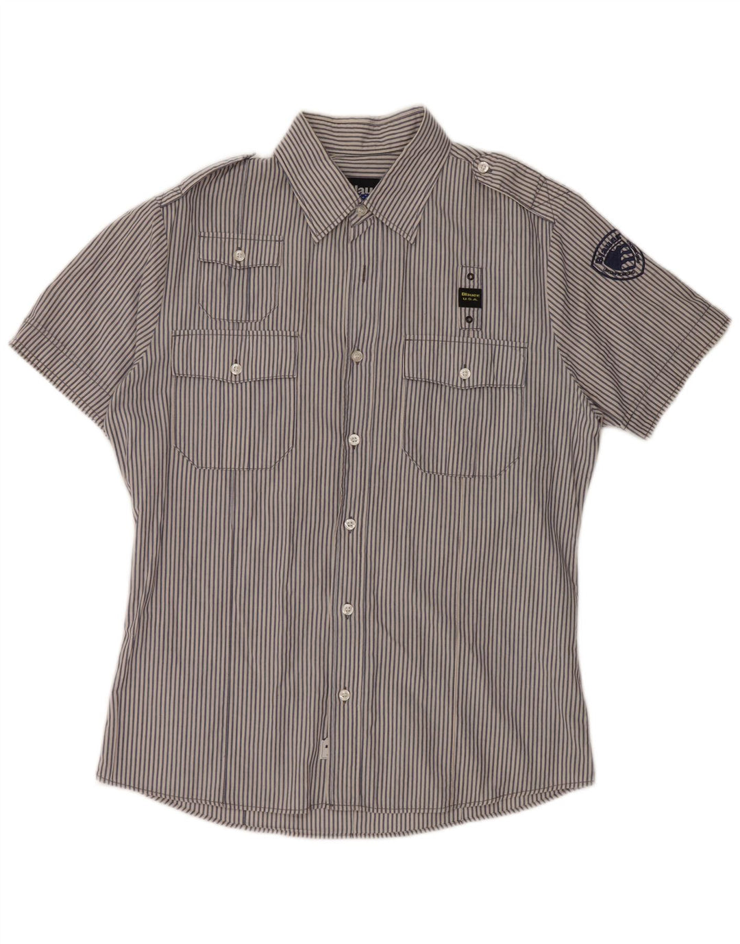 Ανδρικό κοντομάνικο πουκάμισο BLAUER Military μεγάλο μπλε βαμβακερό