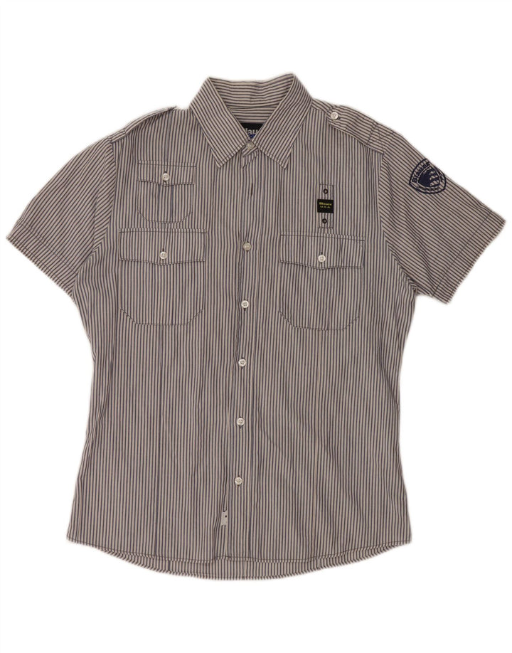 Ανδρικό κοντομάνικο πουκάμισο BLAUER Military μεγάλο μπλε βαμβακερό