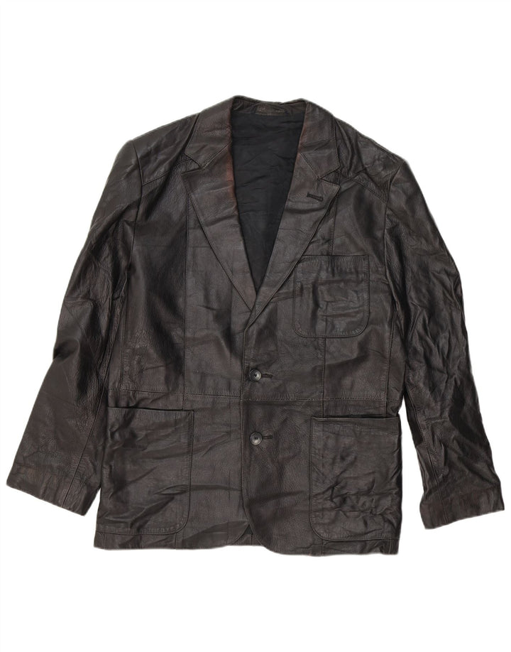 VINTAGE Mens Leather 2 Button Blazer Jacket IT 48 Medium Black Leather