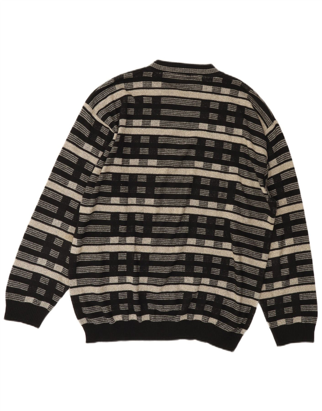 Vintage ανδρικό πουλόβερ με λαιμόκοψη UK 38/40 Μεσαίο μαύρο γεωμετρικό