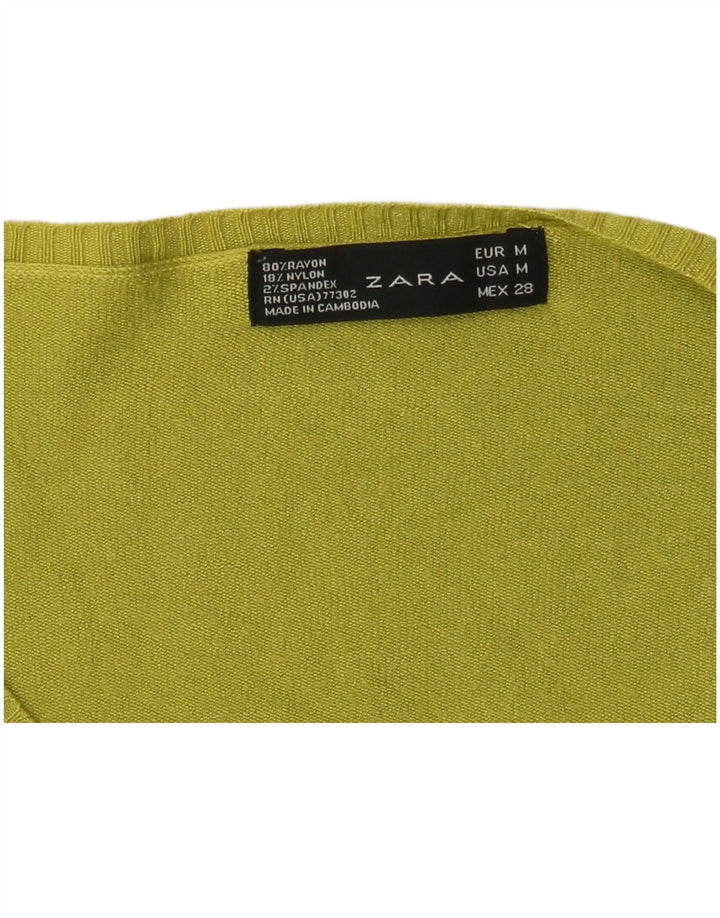 Zara Γυναικείο πουλόβερ με V λαιμόκοψη UK 12 Medium Green Rayon
