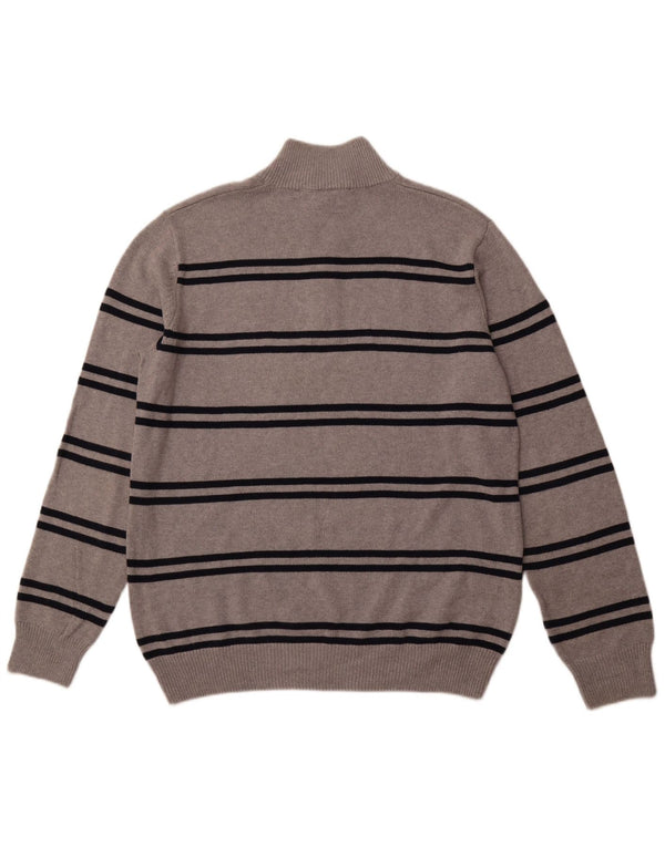 CREW CLOTHING Ανδρικό πουλόβερ πουλόβερ με φερμουάρ 2XL γκρι ριγέ βαμβακερό