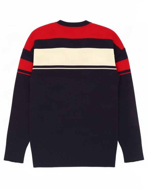 Silvy Mens V-Neck Jumper Sweater IT 50 Medium Navy Blue Colourblock