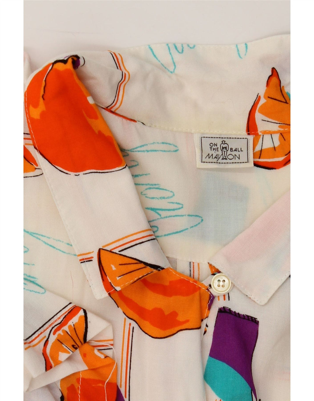 MAYON Womens Oversized Abstract Pattern Shirt Blouse EU 38 Medium White Vintage Mayon and Second-Hand Mayon from Messina Hembry 