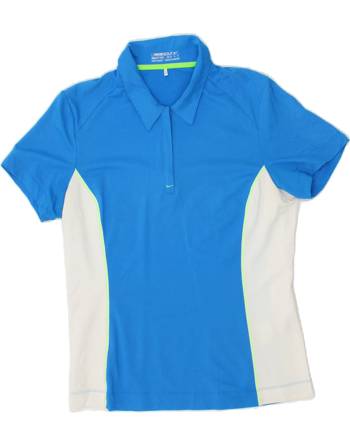 NIKE Womens Polo Shirt US 8/10 Medium Blue Colourblock Polyester Vintage Nike and Second-Hand Nike from Messina Hembry 