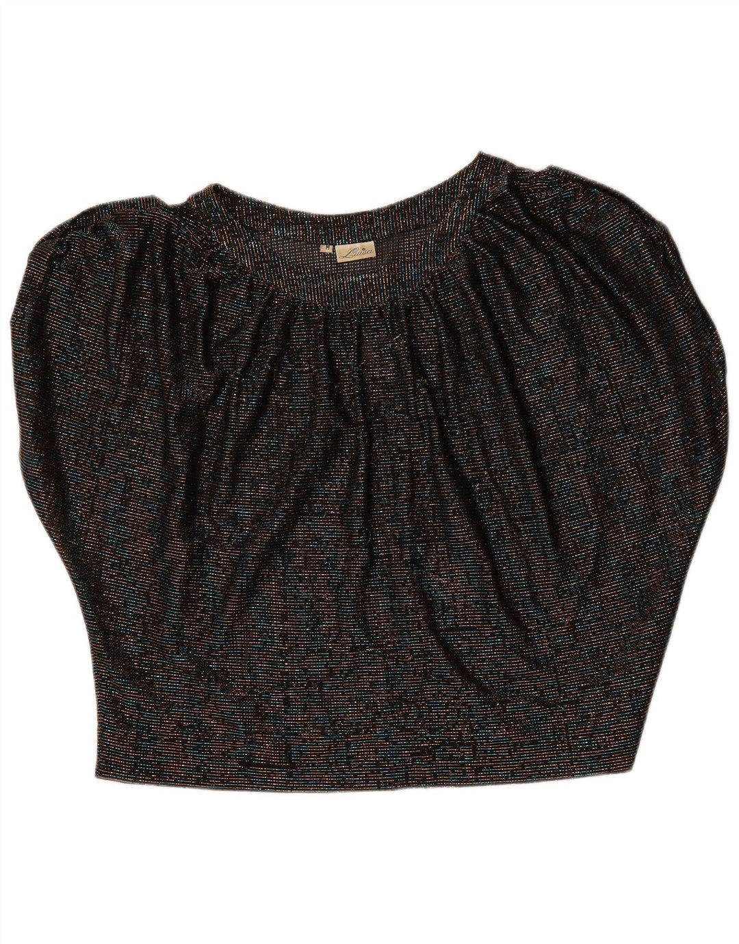 Vintage γυναικεία Crop μπλούζα μπλούζα UK 14 Medium Black Flecked