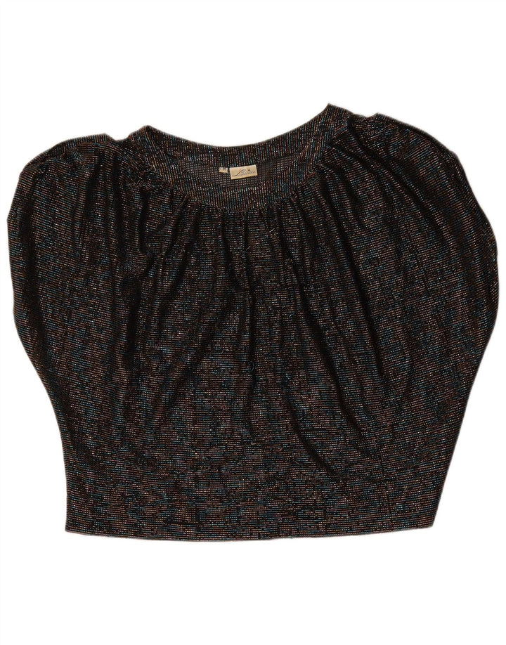 Vintage γυναικεία Crop μπλούζα μπλούζα UK 14 Medium Black Flecked