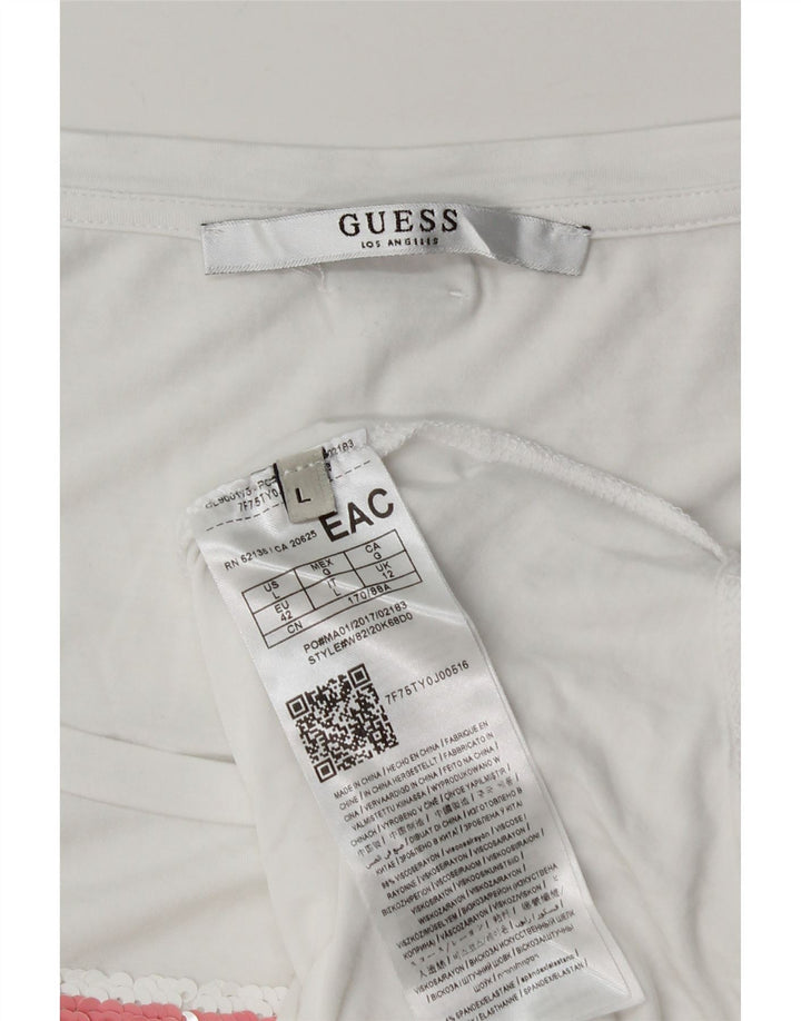 Γυναικείο γραφικό μπλουζάκι Guess Top UK 12 μεσαία λευκή βισκόζη