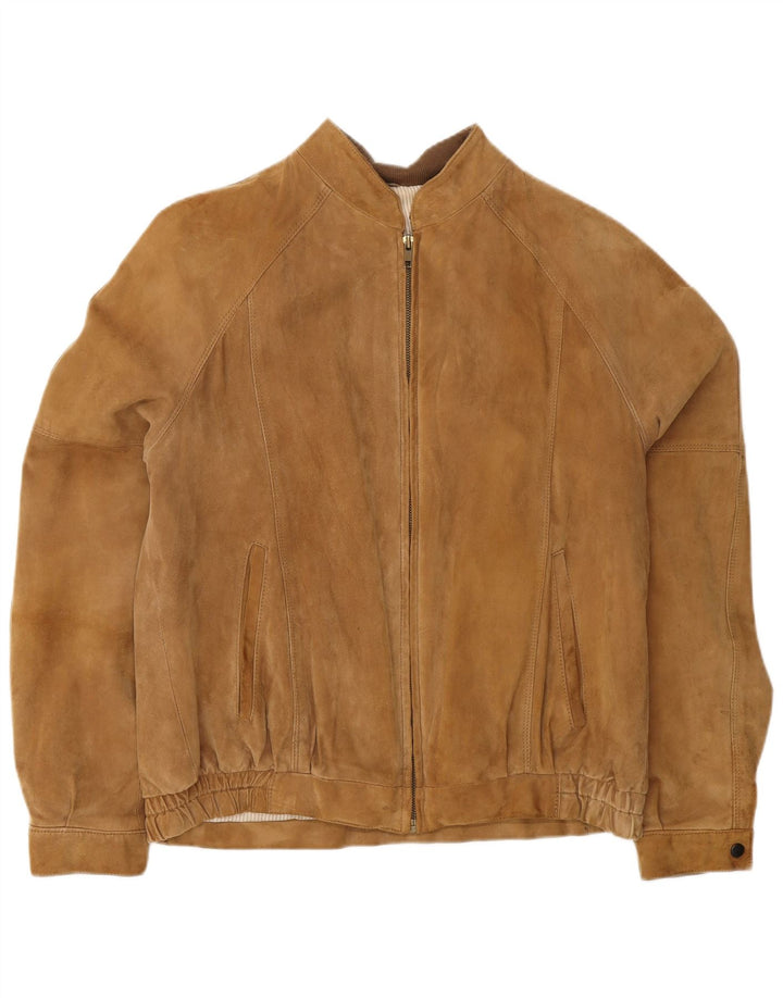 Vintage Ανδρικό Suede Bomber Jacket IT 50 Large Brown Δερμάτινο