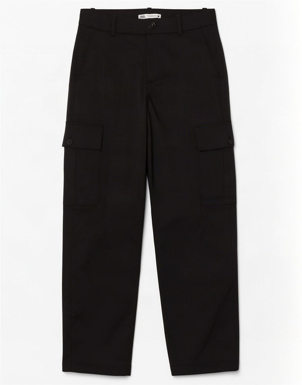 Zara Γυναικείο ίσιο παντελόνι Cargo Medium W28 L32 Μαύρο
