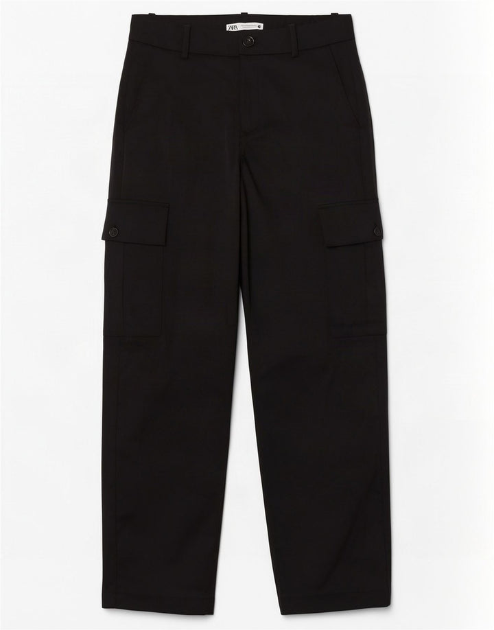 Zara Γυναικείο ίσιο παντελόνι Cargo Medium W28 L32 Μαύρο