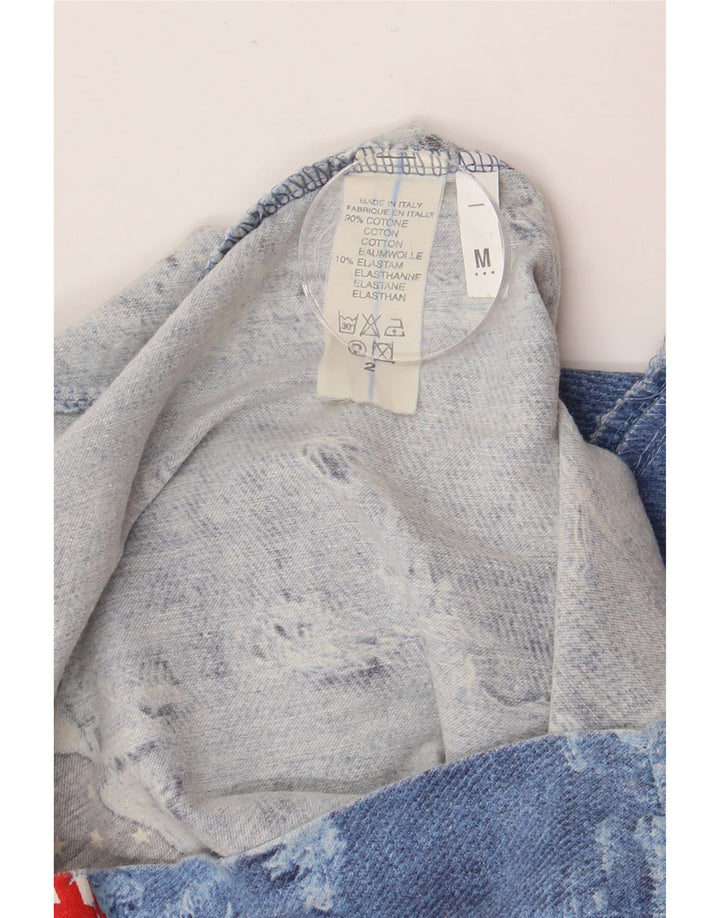 Vintage γυναικεία ταλαιπωρημένη μίνι φούστα Medium W28 Blue Patchwork Cotton USA