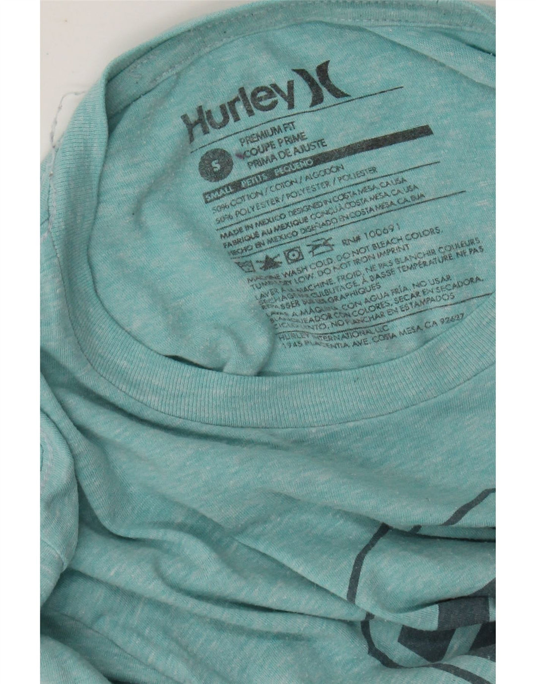 HURLEY Ανδρικό γραφικό μπλουζάκι Premium Fit Μικρό βαμβακερό τυρκουάζ