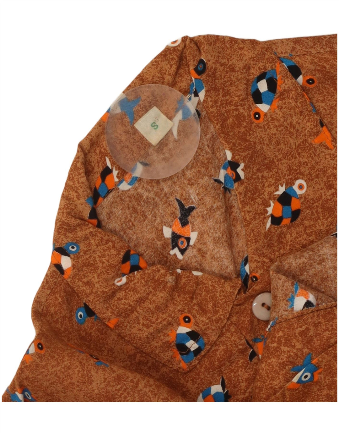 Vintage γυναικείο πουκάμισο μεγάλου μεγέθους, αφηρημένο μοτίβο, μπλούζα UK 10 Small Brown