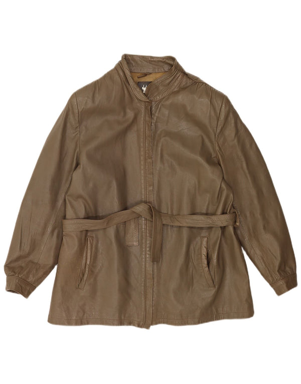 Vintage Womens Leather Jacket IT 46 Large Khaki Leather