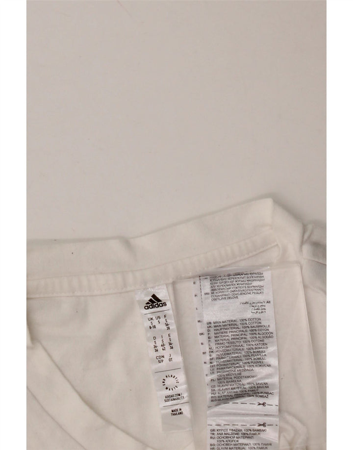 ADIDAS Γυναικείο T-Shirt Top UK 8/10 Μικρό λευκό βαμβακερό