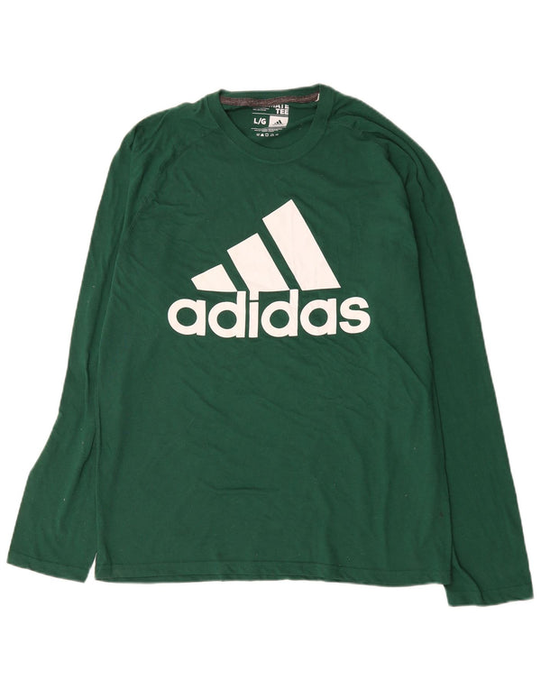 Adidas Mens Climalite Graphic Top Μακρύ μανίκι μεγάλο πράσινο βαμβακερό