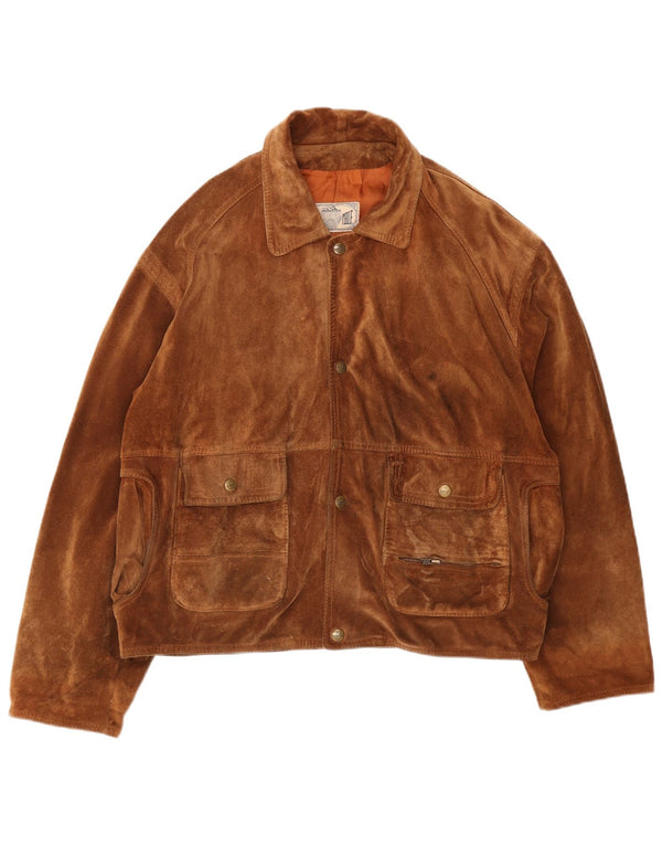 VINTAGE Ανδρικό Suede Jacket UK 40 Large Brown Δερμάτινο