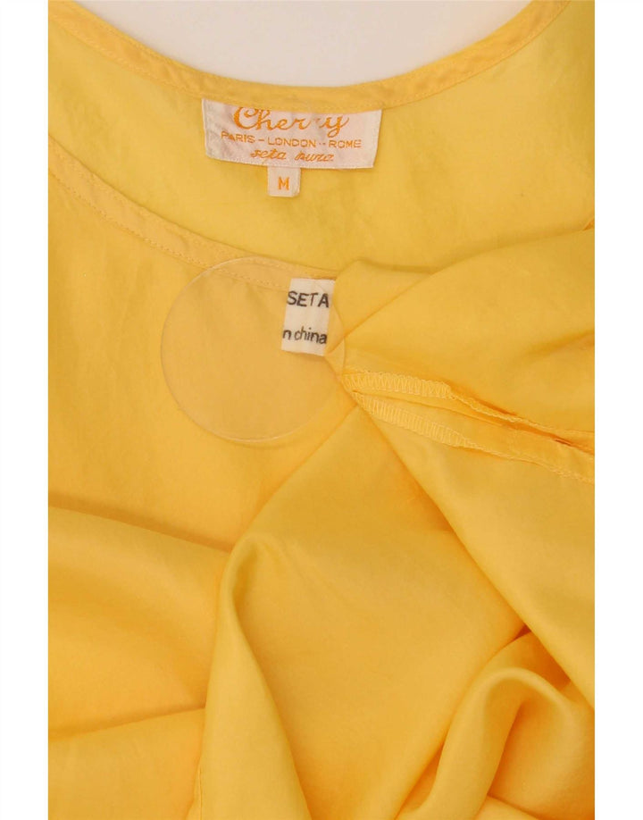 Vintage γυναικεία αμάνικη μπλούζα τοπ UK 14 Medium Yellow Silk