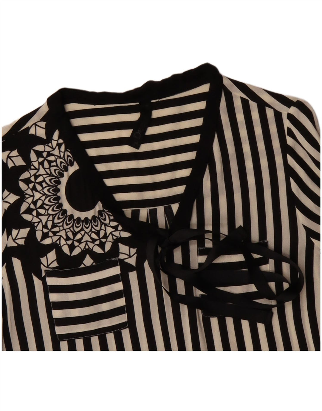 DESIGUAL Γυναικείο γραφικό πουκάμισο μπλούζα UK 12 μεσαίου μαύρου ριγέ