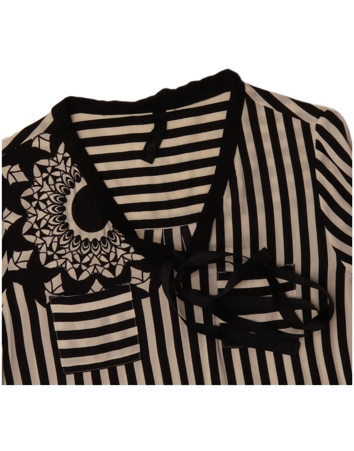 DESIGUAL Γυναικείο γραφικό πουκάμισο μπλούζα UK 12 μεσαίου μαύρου ριγέ