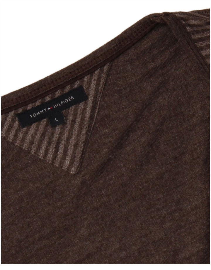 TOMMY HILFIGER Γυναικείο τοπ 3/4 μανίκι UK 14 μεγάλο καφέ ριγέ