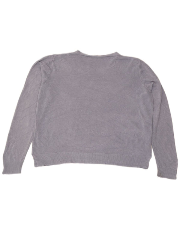 Marks & Spencer Womens Crop Boat Neck Jumper πουλόβερ UK 22 2XL Blue Acrylic