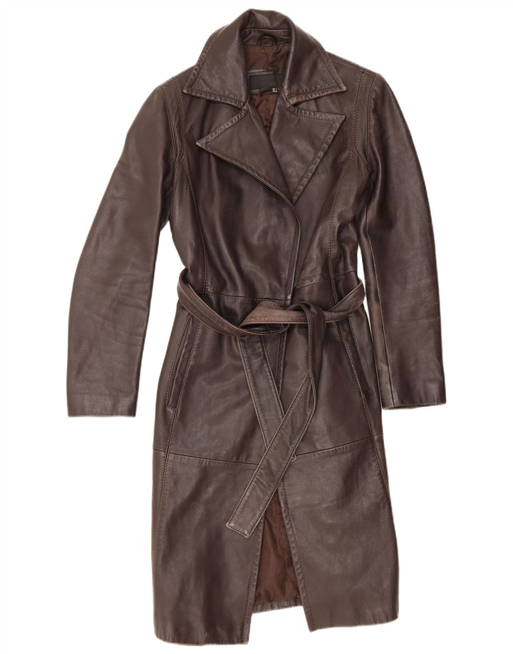 Zara Γυναικείο Δερμάτινο Παλτό UK 10 Small Brown Leather
