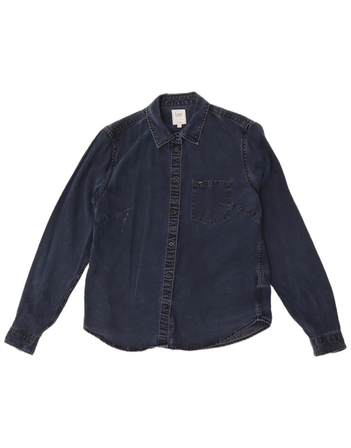 Lee γυναικείο τζιν πουκάμισο UK 10 Small Navy Blue Lyocell