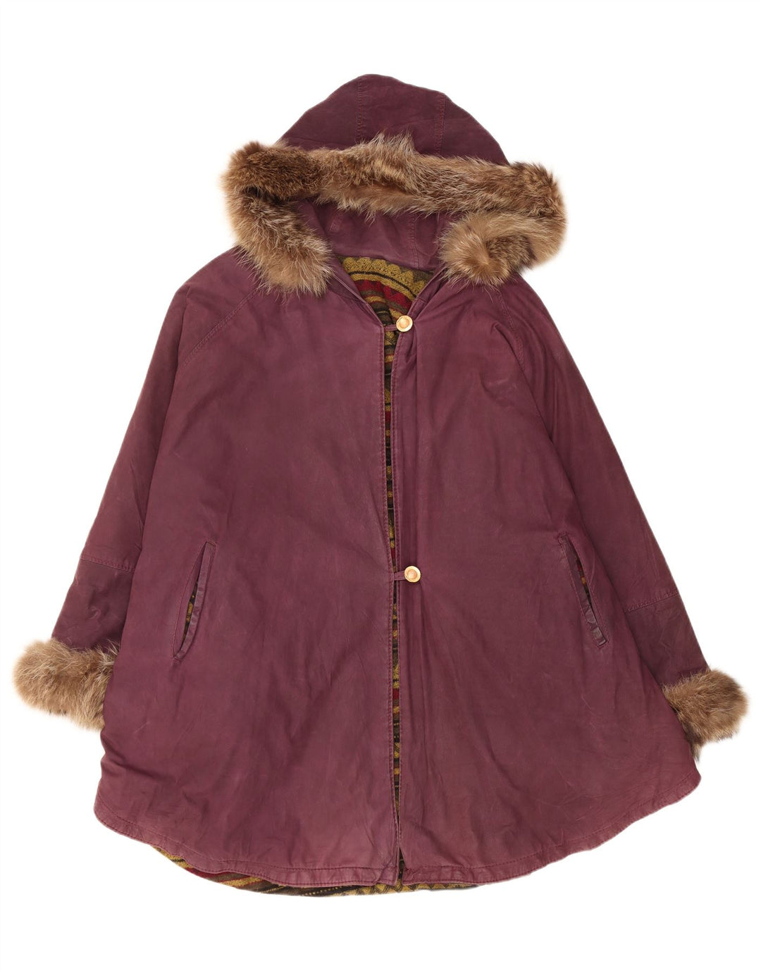 Vintage Γυναικείο Δερμάτινο Παλτό Poncho με κουκούλα One Size Maroon