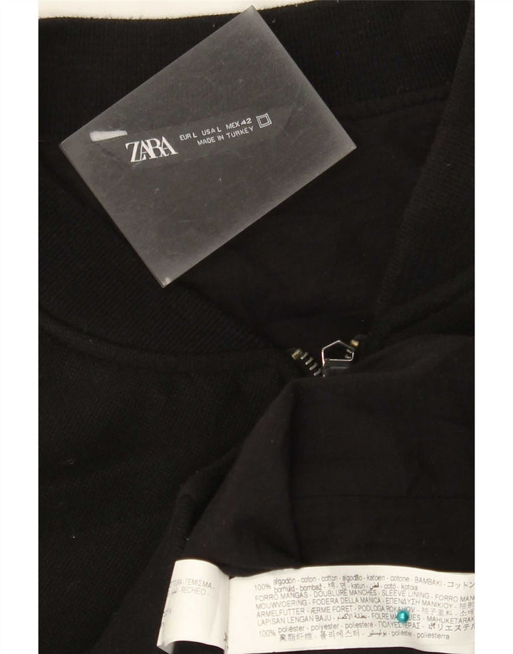 Zara Mens Bomber Jacket UK 40 Large Black Cotton