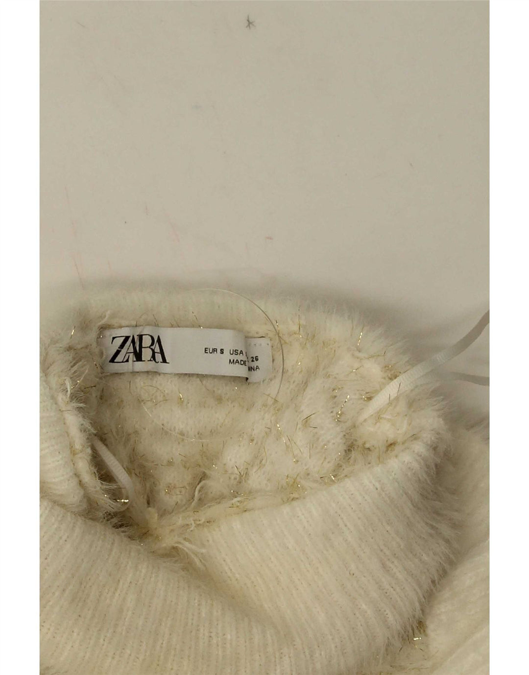 Zara γυναικείο βολάν πουλόβερ μπροστινό ρολό λαιμόκοψη UK 10 Small White ριγέ