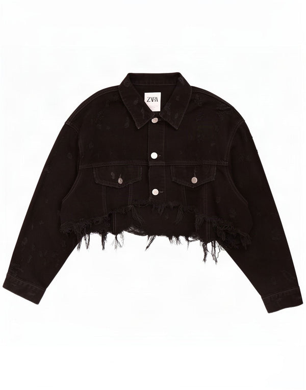 Zara Γυναικείο Τζιν Μπουφάν UK 12 Medium Μαύρο