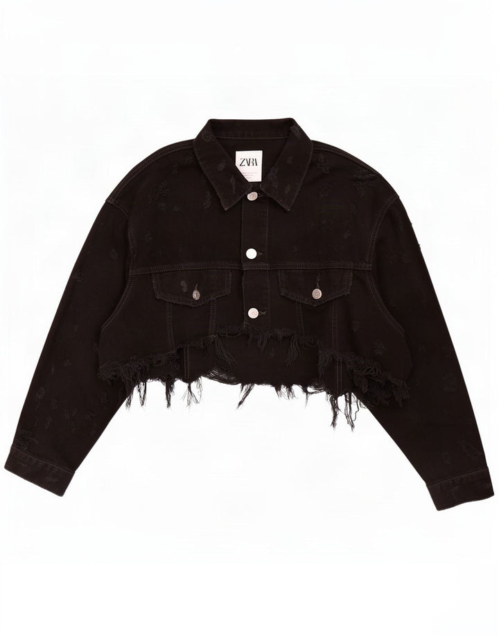 Zara Γυναικείο Τζιν Μπουφάν UK 12 Medium Μαύρο