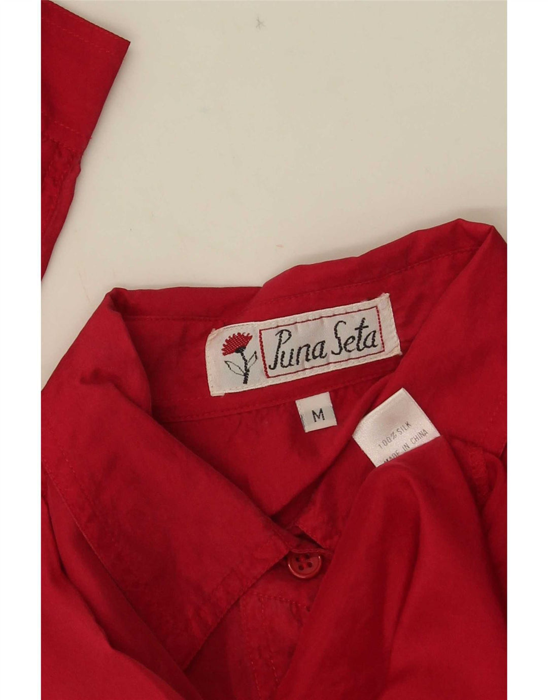 Vintage γυναικείο πουκάμισο μπλούζα UK 14 Medium Red Silk