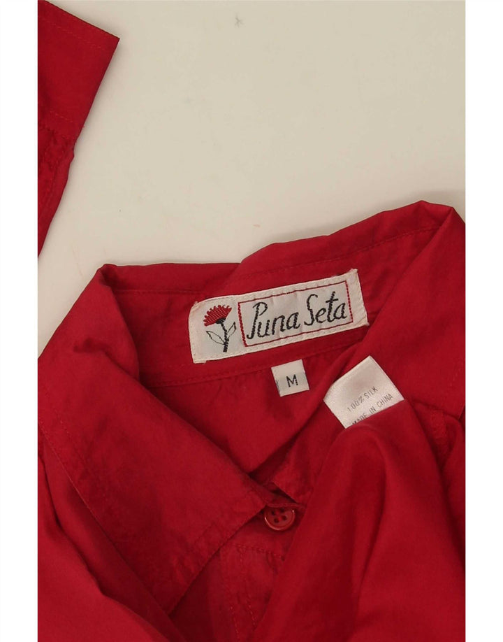 Vintage γυναικείο πουκάμισο μπλούζα UK 14 Medium Red Silk